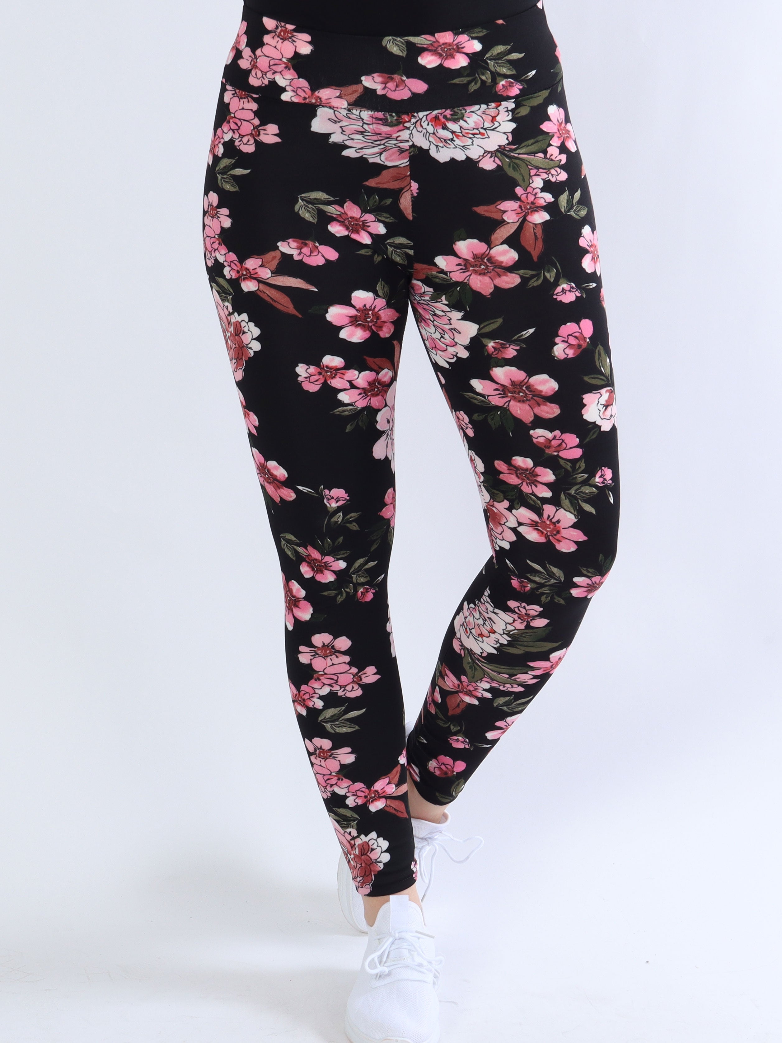 Vibe - Leggings med rosa blomster og blå blade